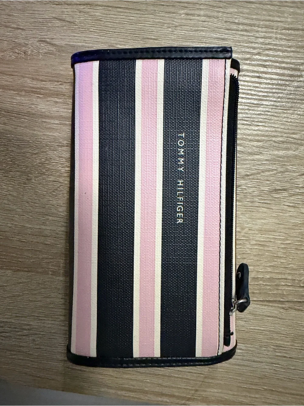 Tommy Hilfiger Navy, Pink & White Striped Trifold Wallet